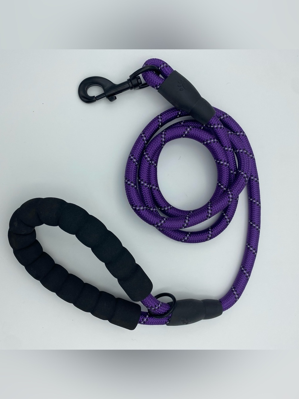 Purple Reflective Braided Climbing Rope Dog Leash w/ Comfort Grip